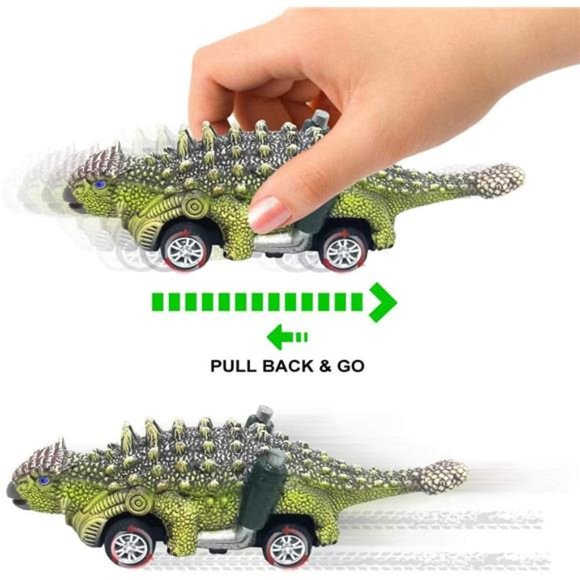 Dinosaur Toy Pull Back Cars, 6 Pack Dino Toys for 3 Year Old Boys and Toddlers - Picture 2 of 6